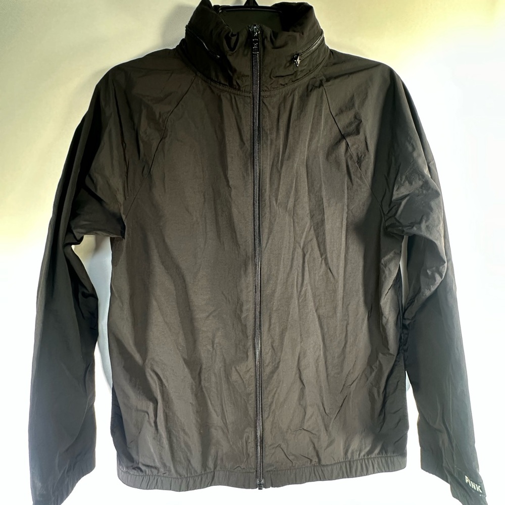 PINK Victoria's Secret Black Lightweight Zip Windbreaker Jacket - Picture 1 of 6